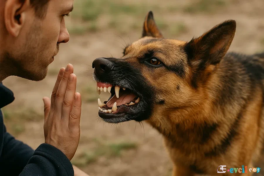 Sahibi ve Sahibine diş gösteren köpek resmi
