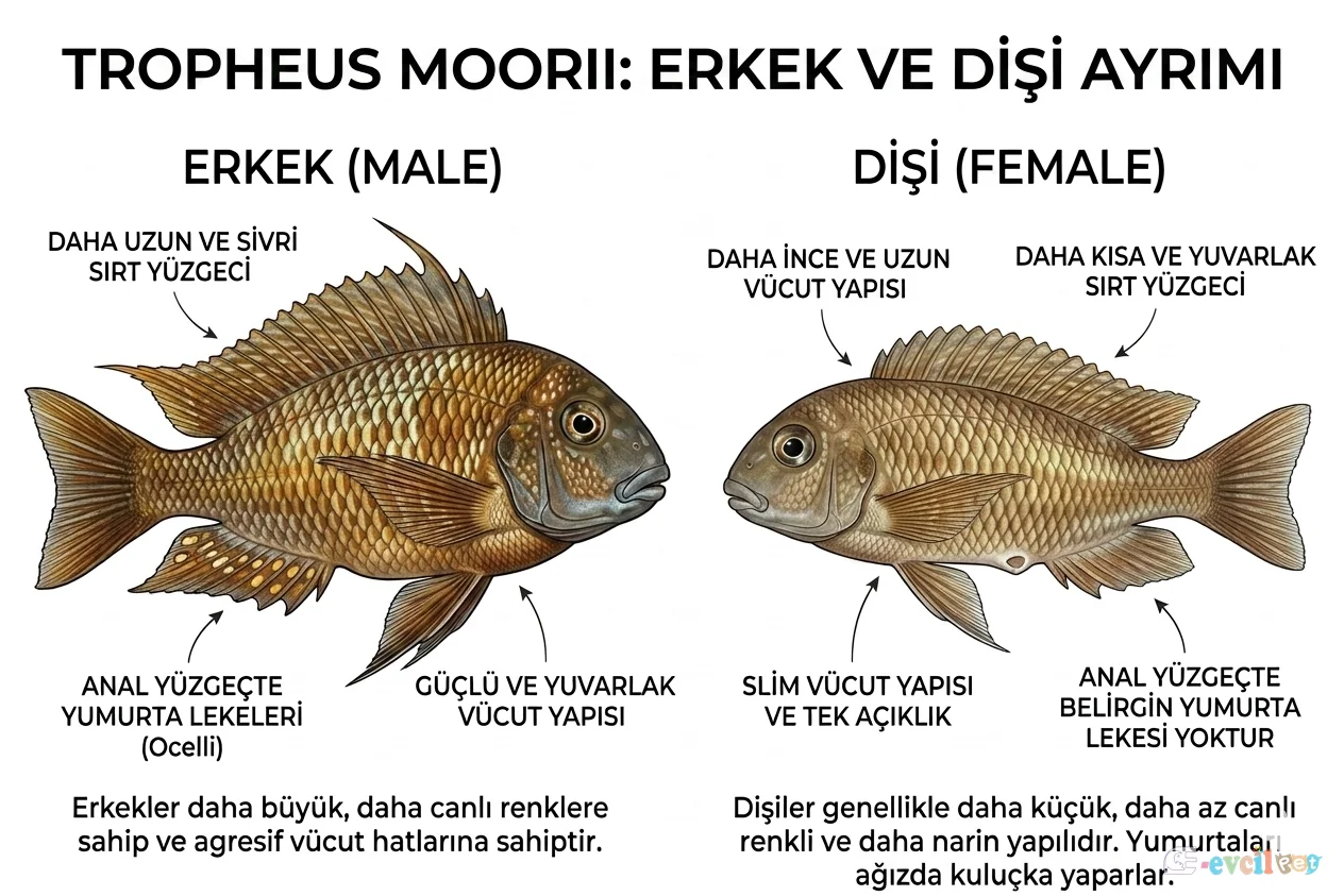 Tropheus moorii Murago Cinsiyet Ayrımı Resimde